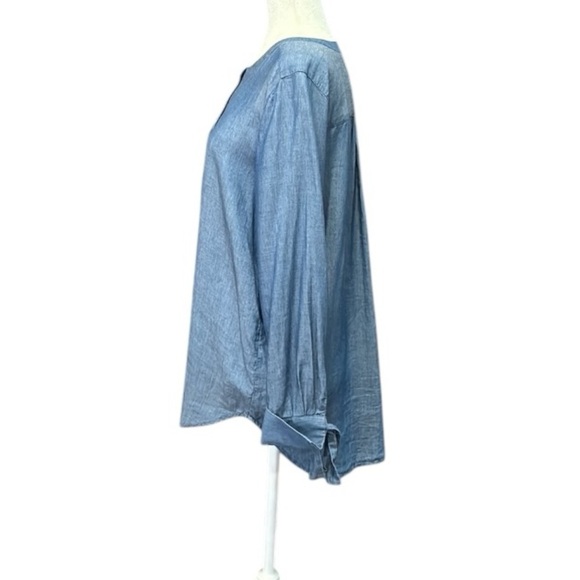 Loft Ann Taylor Tunic Chambray Bow Long Sleeve Button Round Neck Hi Lo Hem Small - Picture 10 of 12